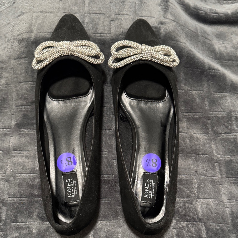 Jones New York Black Flats with Silver Bow